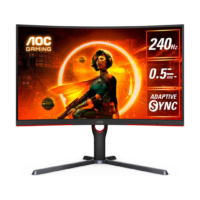 AOC CQ27G3Z 27" Curved Gaming Monitor, QHD 2560x1440, 1000R VA, 240Hz 0.5ms, FreeSync Premium, Height Adjustable Stand, Xbox PS5 Switch, 3-Year Zero-Bright-dot Warranty - Black