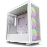 NZXT H7 Flow RGB CM-H71FW-R1 - Compact ATX Mid-Tower PC Gaming Case – High Airflow Perforated Front Panel – Tempered Glass Side Panel – 3 x F140 RGB Core Fans Included – 360mm Radiator Support – White