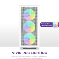 NZXT H7 Flow RGB CM-H71FW-R1 - Compact ATX Mid-Tower PC Gaming Case – High Airflow Perforated Front Panel – Tempered Glass Side Panel – 3 x F140 RGB Core Fans Included – 360mm Radiator Support – White - Image 4
