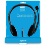 Logitech H111 Wired Stereo Headset with Noise Cancelling Mowjatphone, 3.5mm Audio Jack, PC/Mac/Laptop/Smartphone/Tablet Compatibility, Black - Large