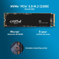 Crucial P3 2TB PCIe 3.0 NVMe M.2 SSD, 3D NAND, up to 3500MB/s, Black - CT2000P3SSD8 - Image 3