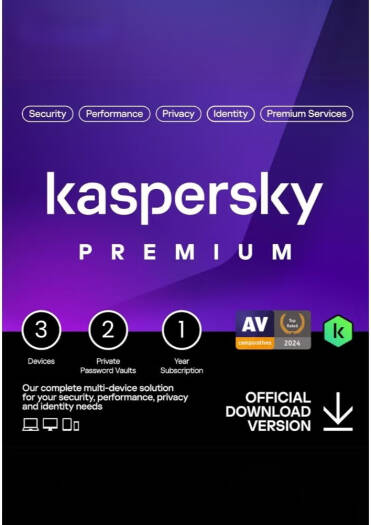 Antivirus & Internet Security1 Kaspersky Premium Total Security, 3 Devices, 2 Private Password Vault, 1 Year Subscription, Box W/o CD | KL1047I5CFS-SLIM - Image 1