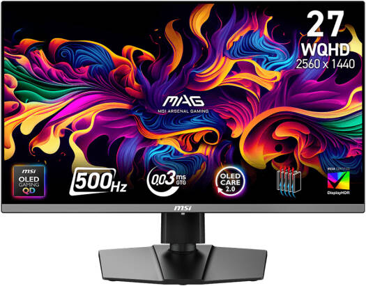 MSI Monitors2 MSI MAG 272QP QD-OLED X50 Gaming Monitor, 27" QD-OLED Display, WQHD Resolution, 500Hz Refresh Rate, 0.03ms (GtG) Response Time, AMD FreeSync Premium Pro, Black | 9S6-3CD79A-032 - Image 1