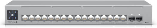 Switches1 Ubiquiti Switch Pro Max 16 PoE Switch, 84 Gbps Switching Capacity, 64.496 Mpps Forwarding Rate, 1.3" Touch Display, 180W Total PoE Available, Ethernet In-Band, Gray | USW-Pro-Max-16-PoE (180W) - Image 1
