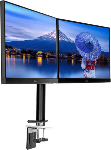 d2 iiyama DS1002C-B1 Dual Desktop Arm, 10" - 30" Screen Size, 10kg Max Weight Capacity, 90° Pivot Screen Rotation, 180° Swivel, -85° - 15° Tilt, 200 - 400mm Height Adjustament, Black | DS1002C-B1 - Image 1