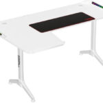 Twisted Minds WARRIOR L Shaped Gaming Desk RGB Left, Easy Cable Management, High Quality Construction, Carbon Fiber Surface, Sleek and Modern, White | TM-Y-LW-RGB